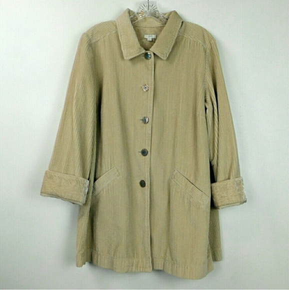 J. Jill Corduroy coat Faux Fur Accents Tan Large - Picture 3 of 8